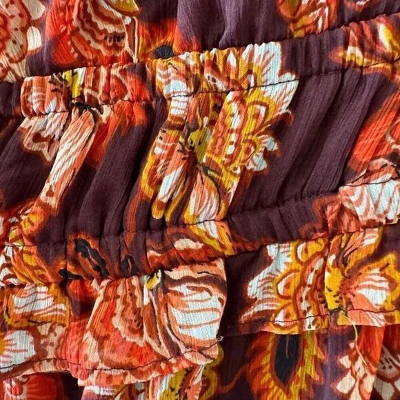 Old Navy Dress Defined Waist Chiffon Ruffle Midi Red Orange Floral LP #2208 - Picture 8 of 16